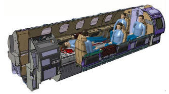 Cabina del jet Phenom 300 configurada para transporte aeromdico para Amil Assistncia Mdica